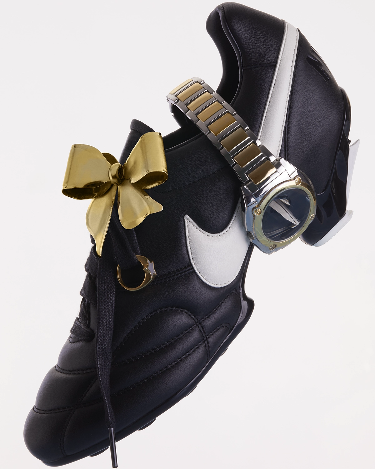 Comme des garçon x Nike shoes with watch and gold jewel